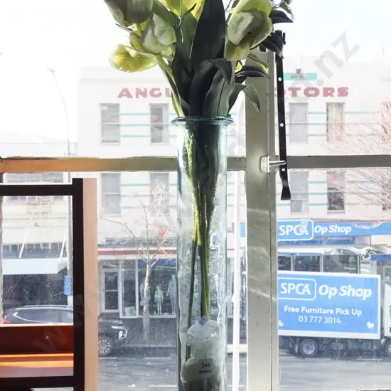 faux plastic tulips in large canister vase Vase H570