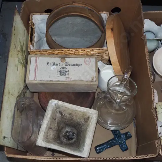 box; water jug, choppping board basket etc