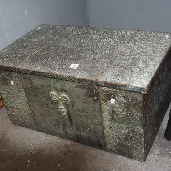 beaten brass wood box 