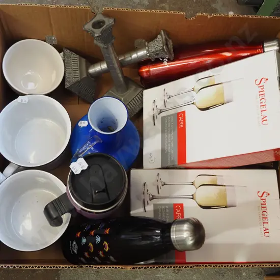 as new boxed champagne glasses, drink bottle, keep cup etc