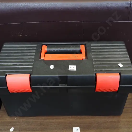 plastic tool box; yellow rope