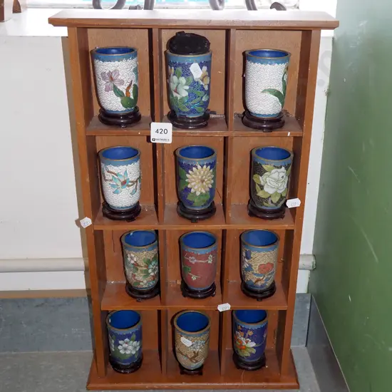 12x cloisonne vases in stand H520