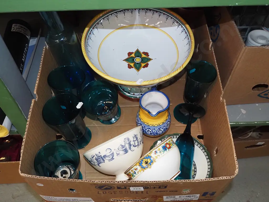 box; large Portuguese bowl, teal parfait glasses, bowls etc Image 1++