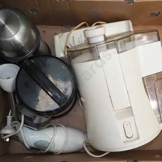 box; juicer, electric can opener, stick blender etc