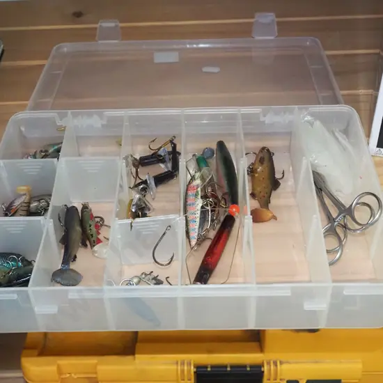 plastic organiser; fishing  lures