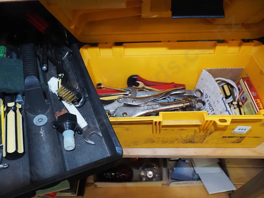 yellow plastic tool box; ring spanners, vice grips etc Image 1++