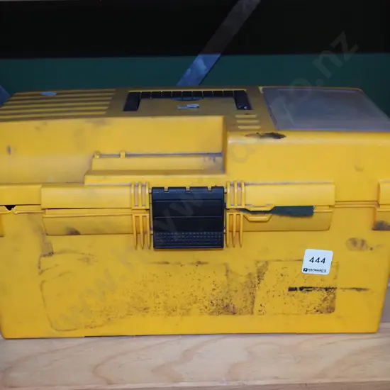 yellow plastic tool box; ring spanners, vice grips etc