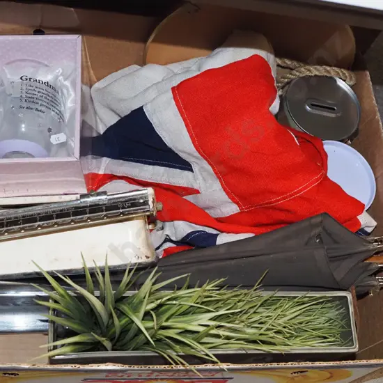 box; plastic plants, scales, umbrellas etc