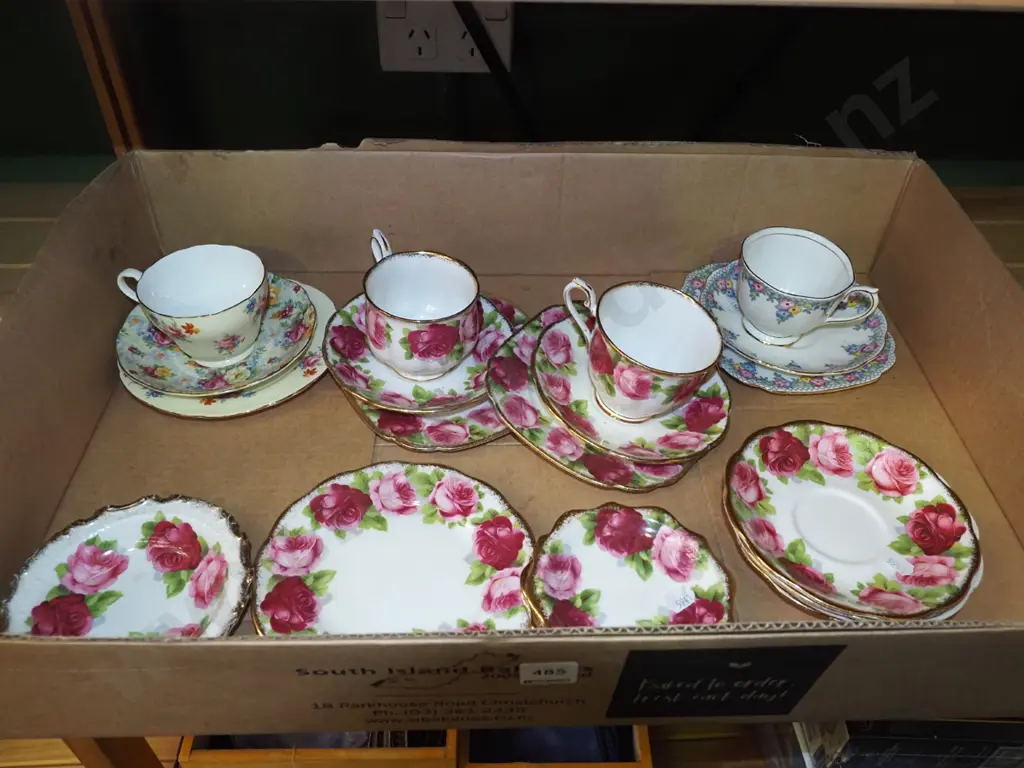 box; Royal Albert Old English Rose cups, saucers, plates etc Image 1++