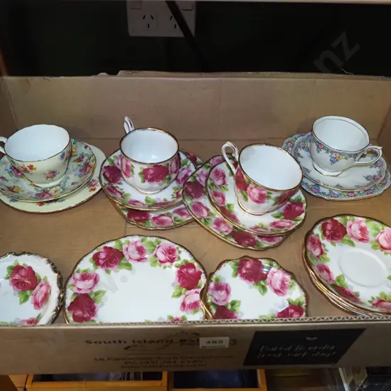 box; Royal Albert Old English Rose cups, saucers, plates etc