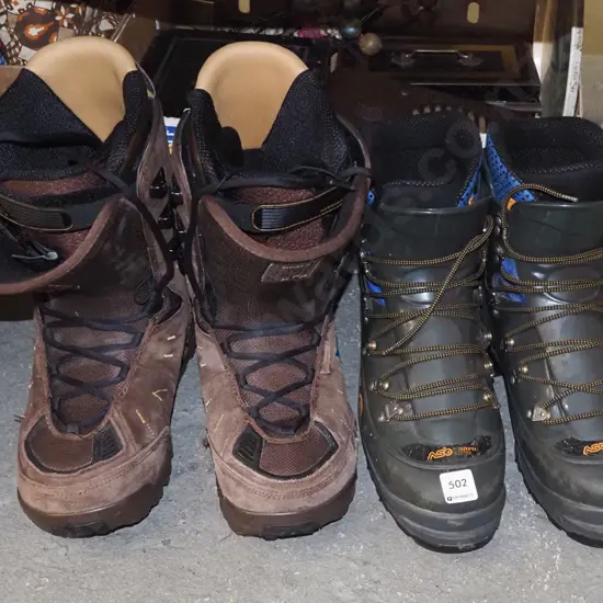 pair of Asolo mountaineering boots, pair of 10.5 snowboarding boots