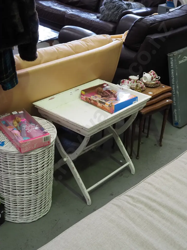 distressed painted butler's tray and stand Image 1++