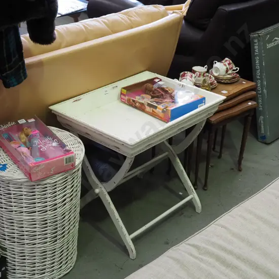 distressed painted butler's tray and stand