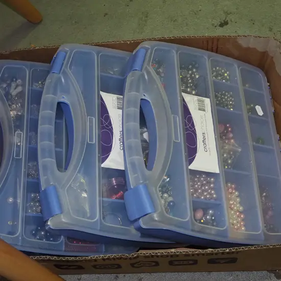 box; 3 plastic orgainsers of jewellery making  beads