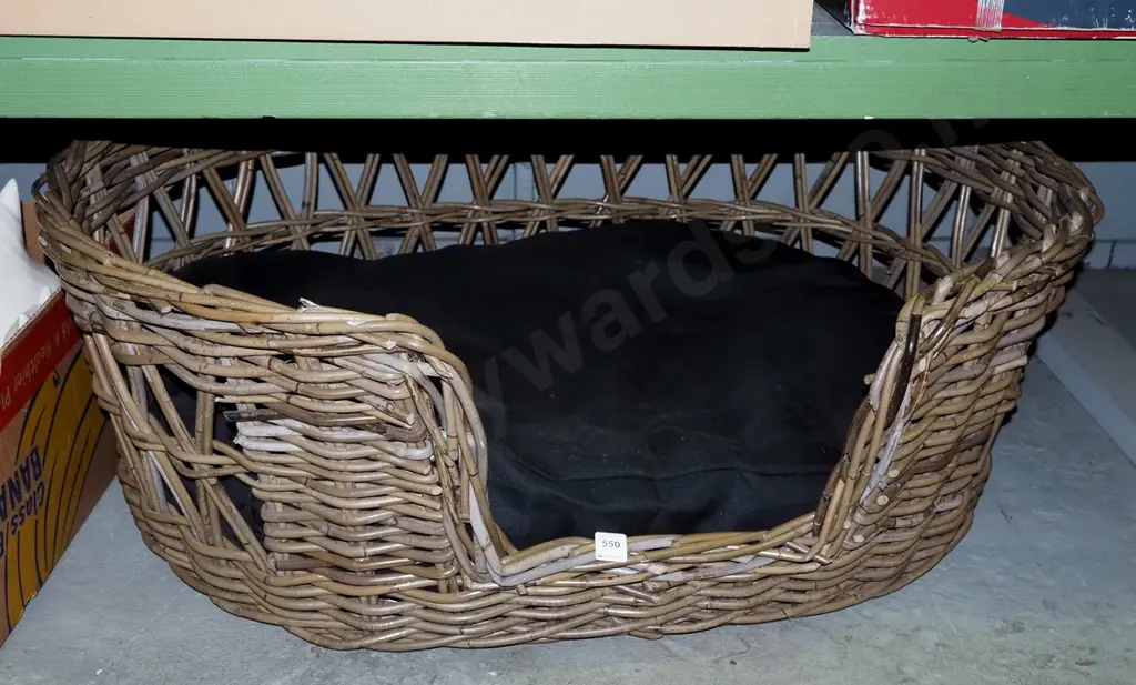 large cane and upholstered dog basket Image 1++