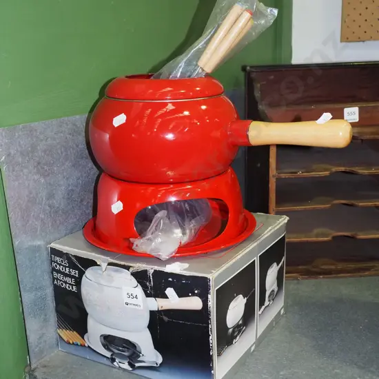 boxed as new enamel fondue pot