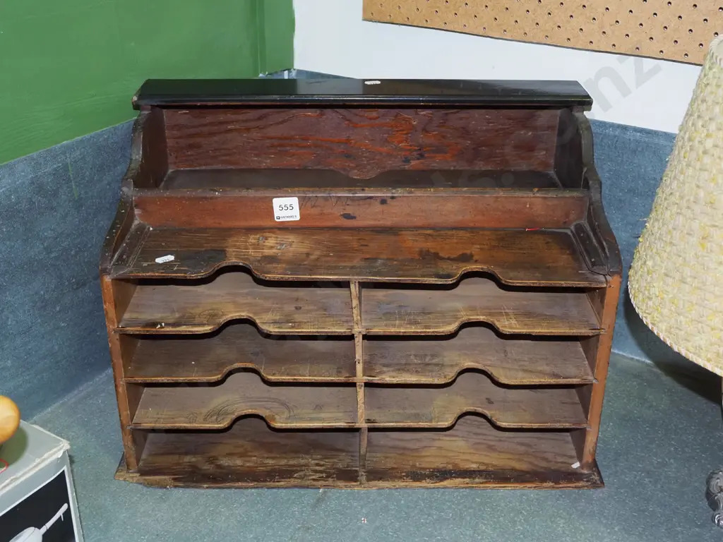 vintage cedar desk top stationery organiser  H335 W500 D300 Image 1++