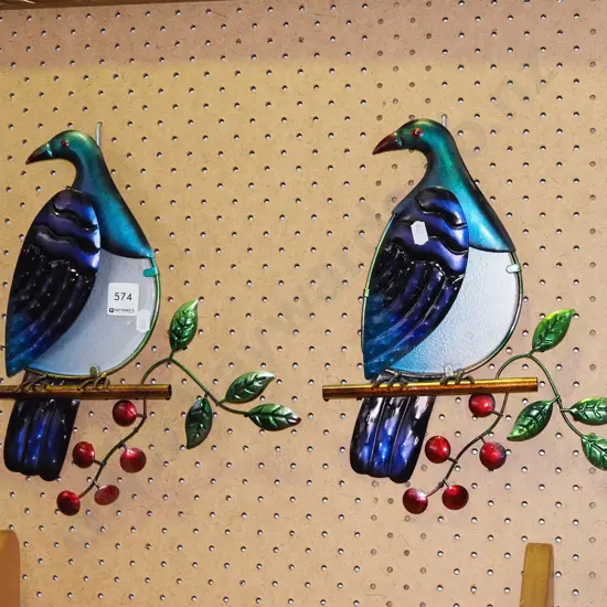 metal and glass wall art - 2x kereru
