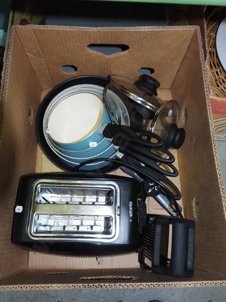 box; cheese grater, toastie, pots, lids Image 1++