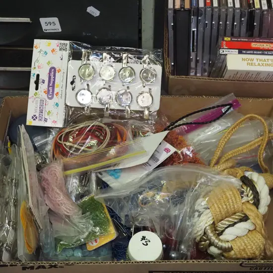 box; crafter's supplies, beads, brooch bases etc