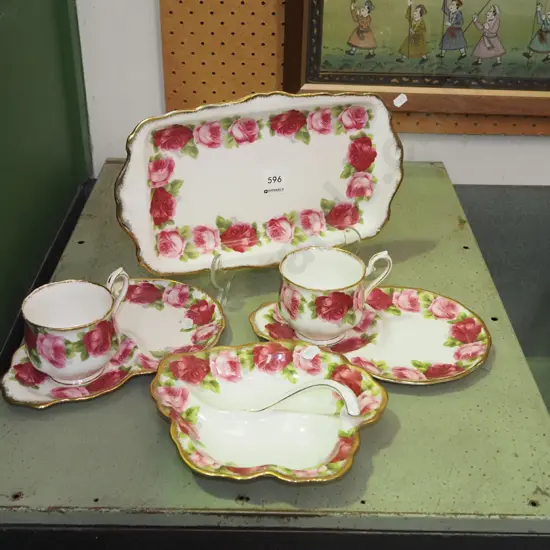 2x Royal Albert Old English Rose tennis sets, sandwich plate etc