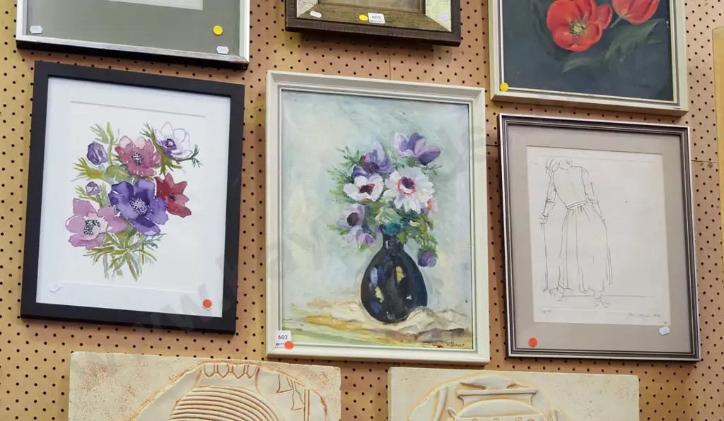 framed watercolour, oil on board, print - red dots Image 1++