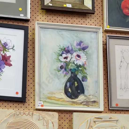 framed watercolour, oil on board, print - red dots