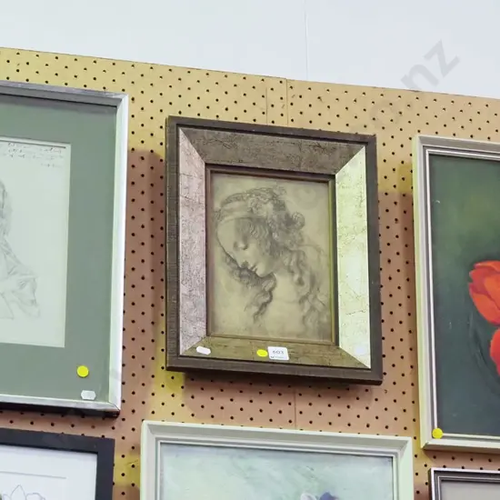 framed acrylic on board, 2x framed prints - yellow dots