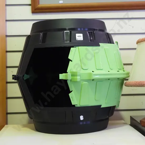 small black plastic tumble food scraps/compost bin
