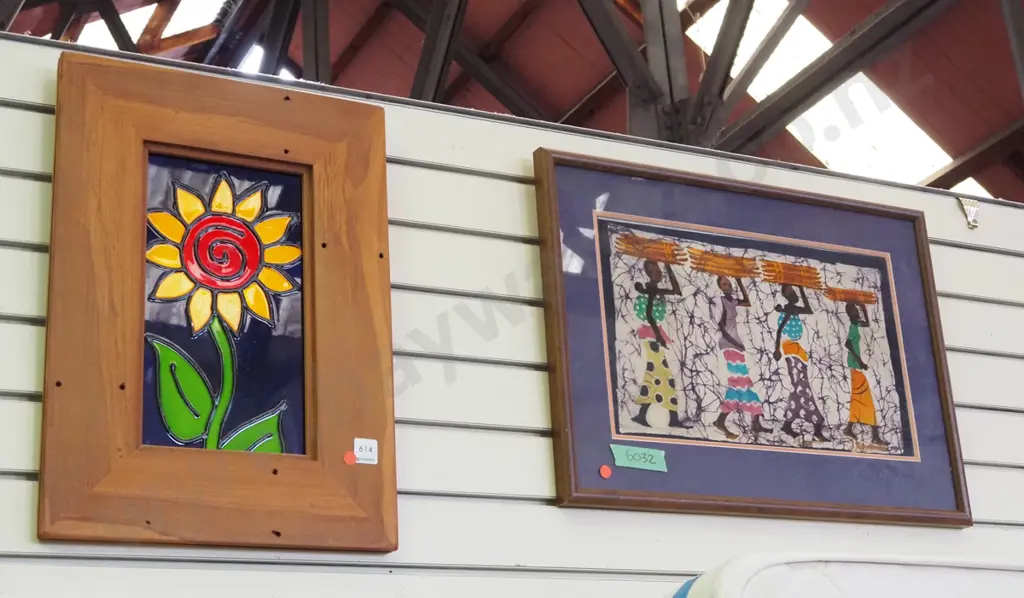 framed glass sunflower art, framed screen print - red dots Image 1++