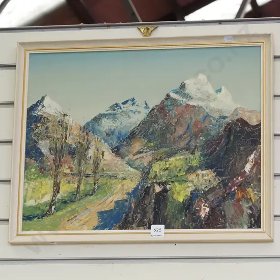 framed oil - mountain scene