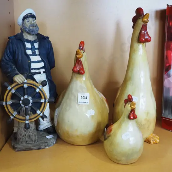 sailor figurines, 3x chickens Tallest H320