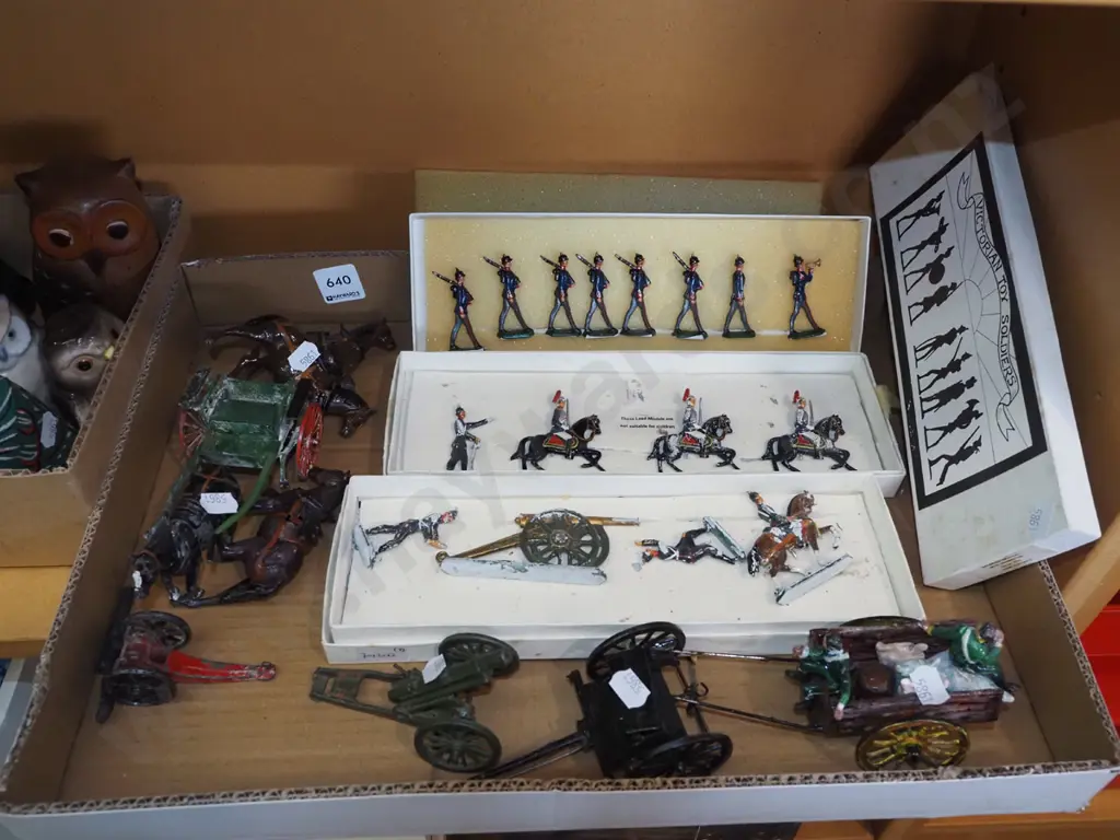 box of painted cast metal toy soldiers, wagons etc. Image 1++