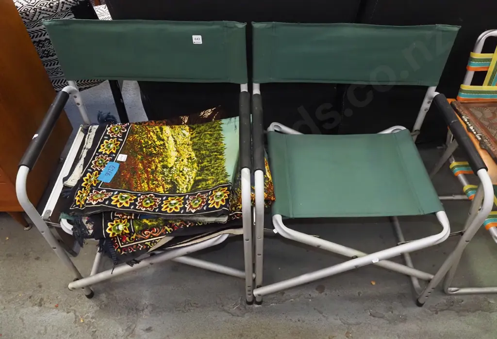 2x alloy and canvas directors chairs with side tables Image 1++