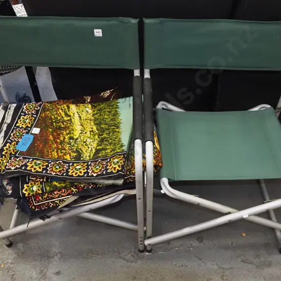 2x alloy and canvas directors chairs with side tables