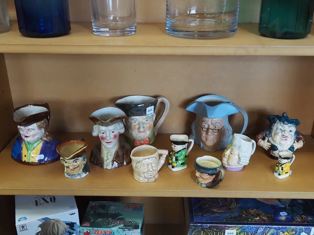 shelf; toby jugs - some have chips and cracks Image 1++