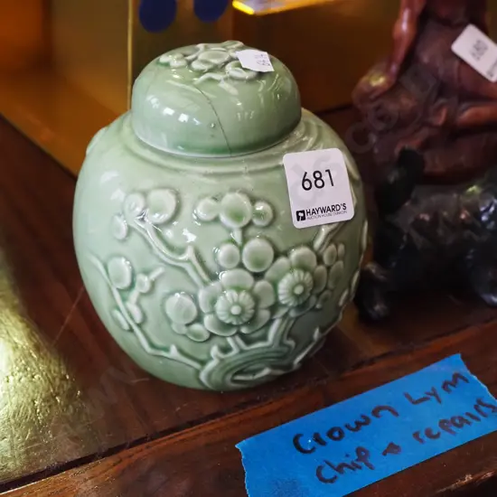 Crown Lynn ginger jar - chips and repairs H1220