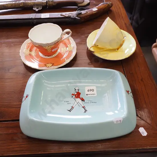 Johnnie Walker advertising ashtray, 2x cups and saucers
