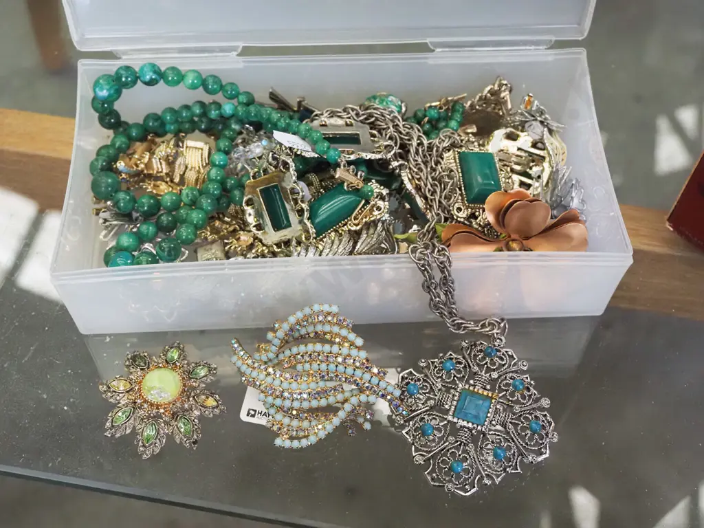 plastic container of costume jewellery Image 1++