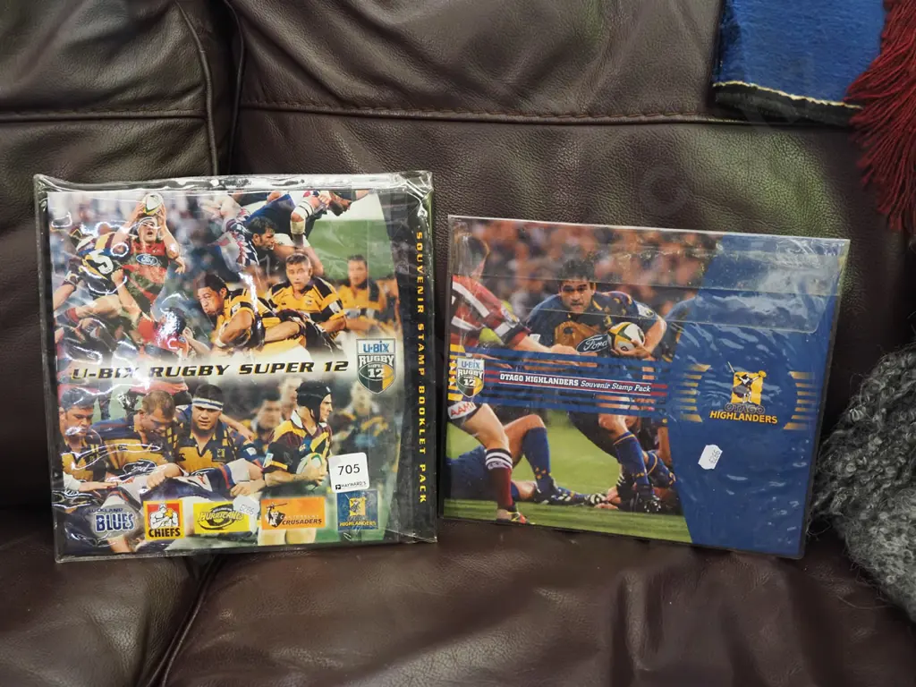 2x rugby Super 12 and Highlander stamp packs Image 1++