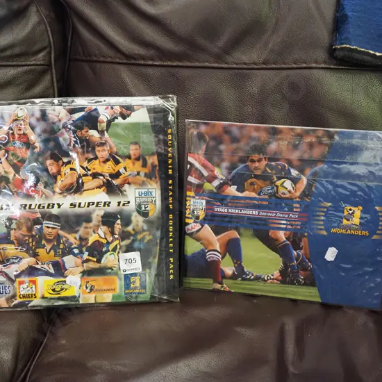 2x rugby Super 12 and Highlander stamp packs
