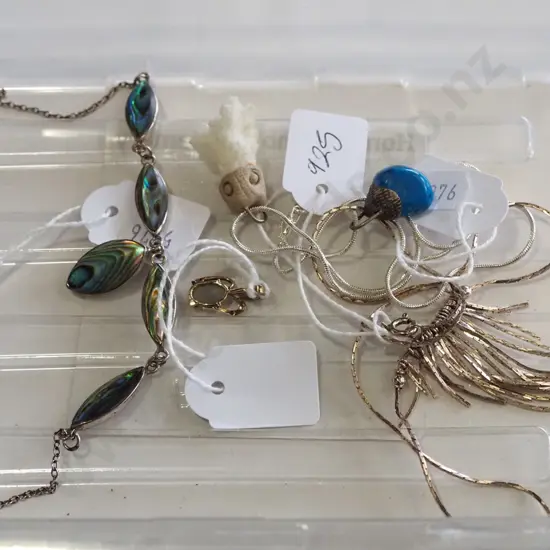 tray; necklaces, pendants