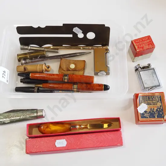 box fountain pens, lighters, violin resin etc