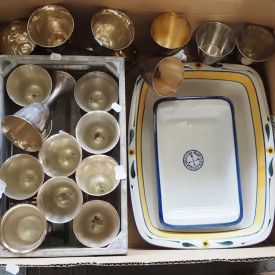 plated goblets, Temuka baking dish, 1 other baking dish