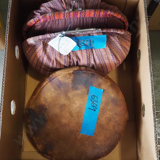 vintage teapot cosy, small leather ottoman -stained