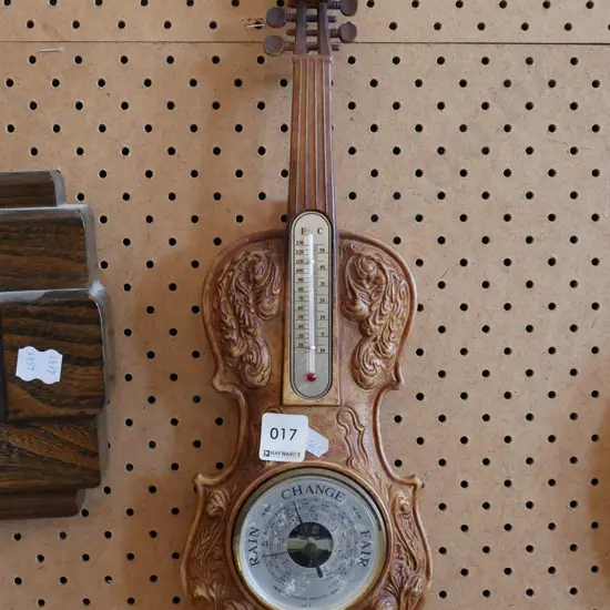 composite violin themed barometer/ thermometer