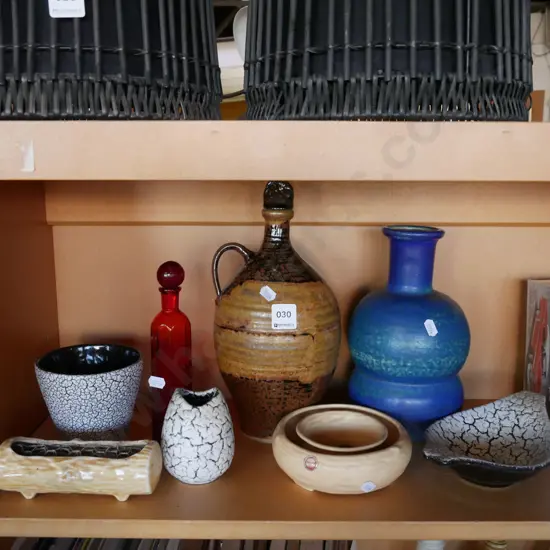 studio pottery stoppered bottle, vase, bowls etc Bottle H-270