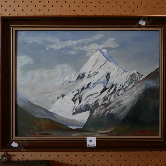 R Tait '82 - framed oil - mountain scene