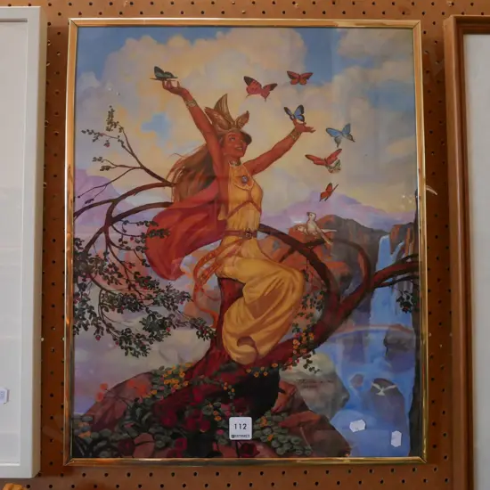 framed print - fantasy figure, butterflies