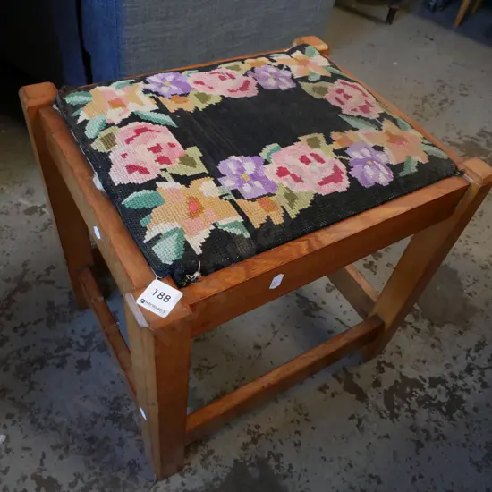 oak tapestry upholstered footstool